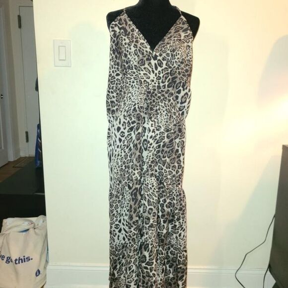 Leopard halter, backless sheer cross-tie dress - Picture 1 of 4